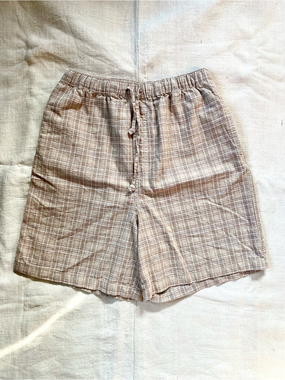 VTG Linen/Cotton Plaid Drawstring Shorts